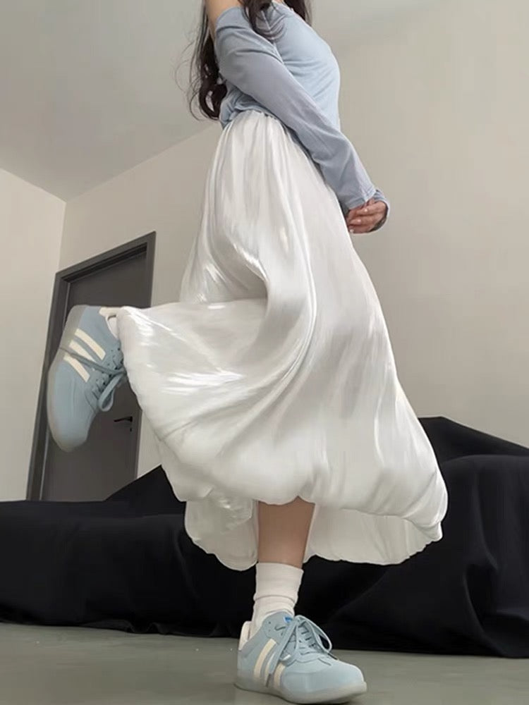 Moonpetal Satin Bubble Maxi Skirt-ntbhshop