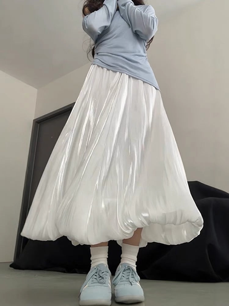 Moonpetal Satin Bubble Maxi Skirt-ntbhshop