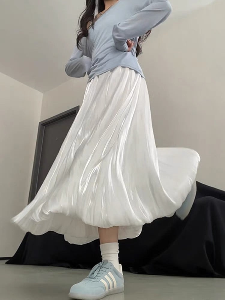 Moonpetal Satin Bubble Maxi Skirt-ntbhshop