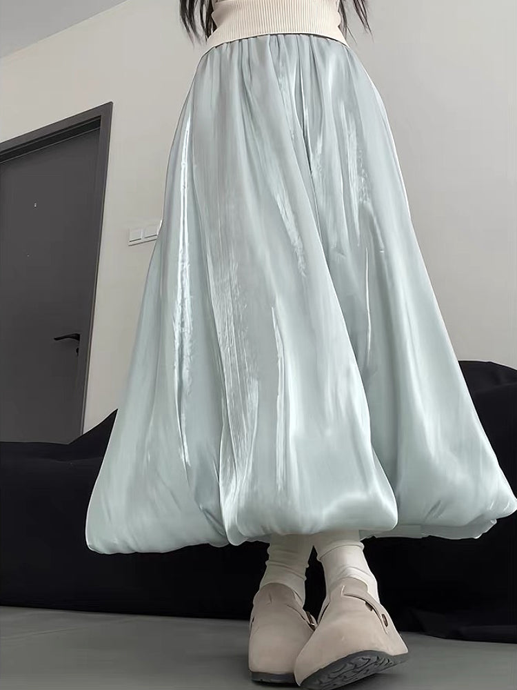 Moonpetal Satin Bubble Maxi Skirt-ntbhshop