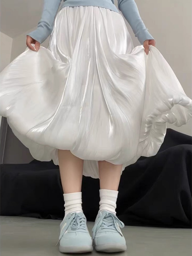 Moonpetal Satin Bubble Maxi Skirt-ntbhshop