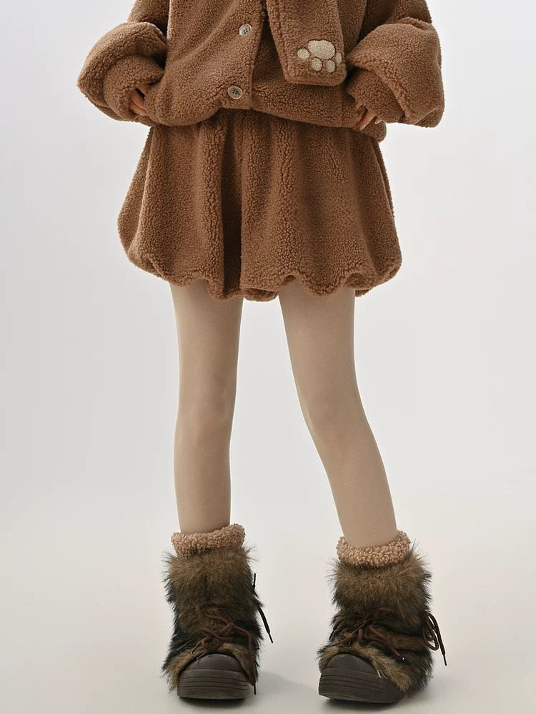 Chocolate Bear Fleece Jacket & Bubble Shorts-Sets-ntbhshop