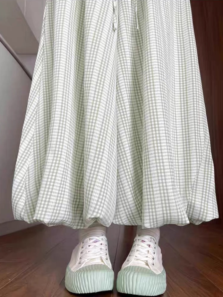 Cloud Grove Gingham Bubble Pants-ntbhshop