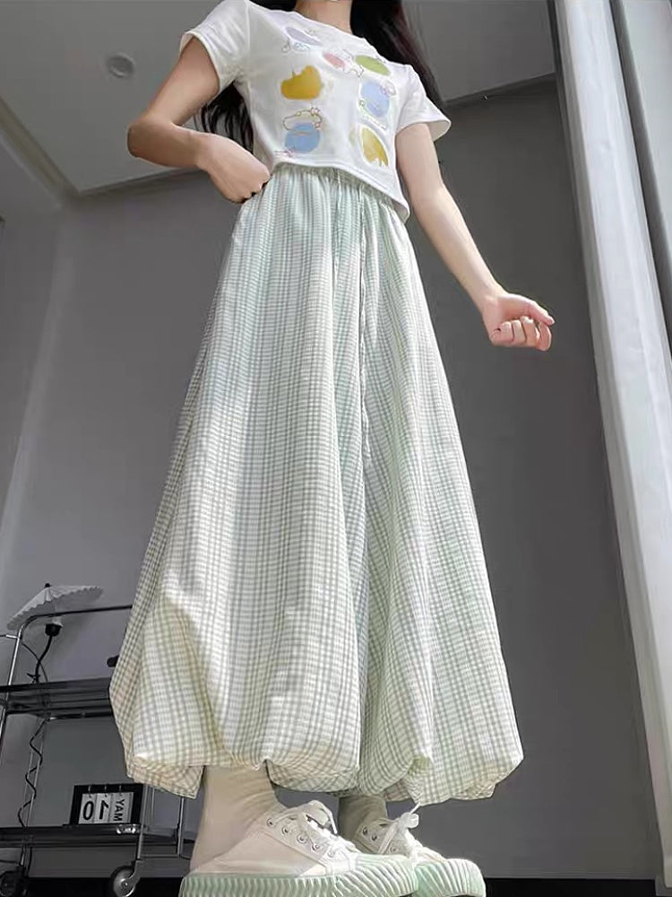 Cloud Grove Gingham Bubble Pants-ntbhshop