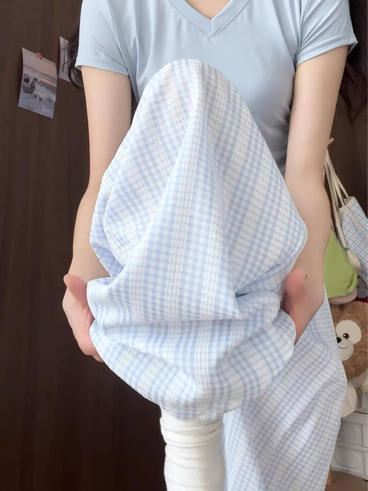 Cloud Grove Gingham Straight Pants-ntbhshop