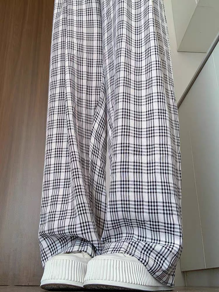 Cloud Grove Gingham Straight Pants-ntbhshop