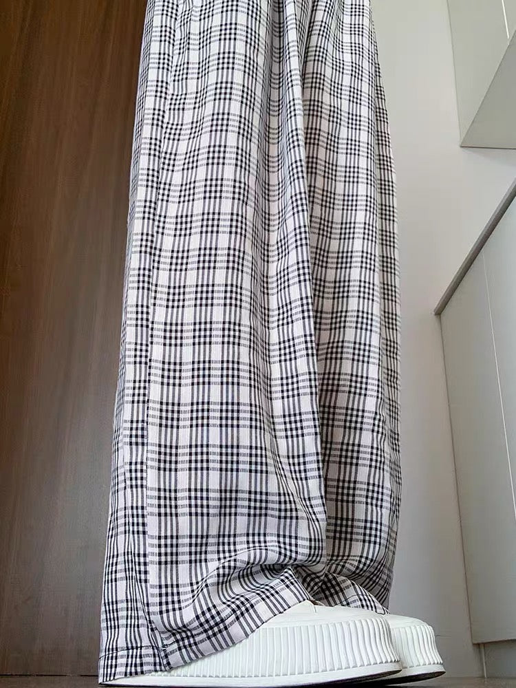 Cloud Grove Gingham Straight Pants-ntbhshop