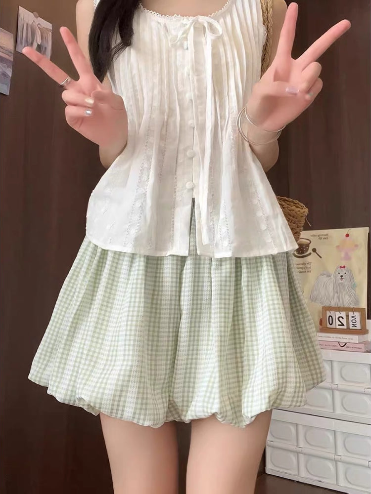 Cloud Grove Gingham Bubble Shorts-ntbhshop