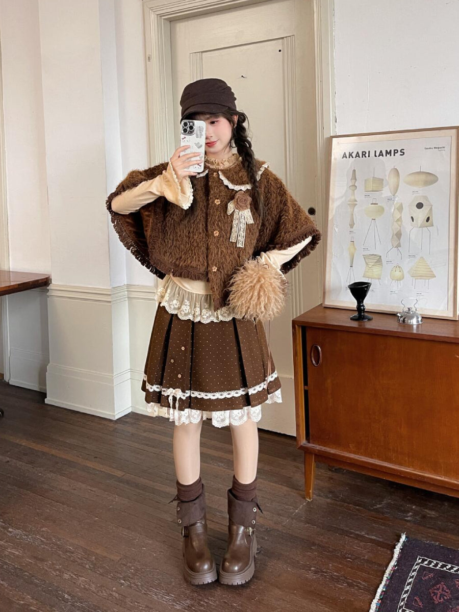 Cocoa Dot Lace Pleat Skirt