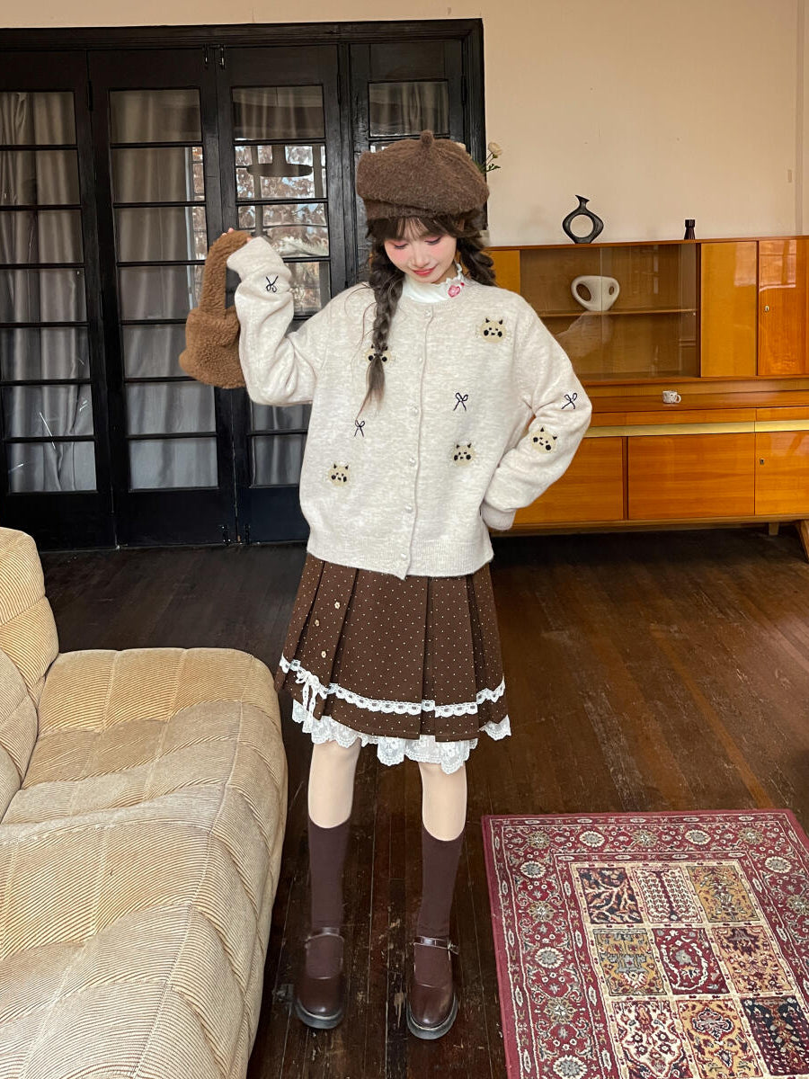 Cocoa Dot Lace Pleat Skirt