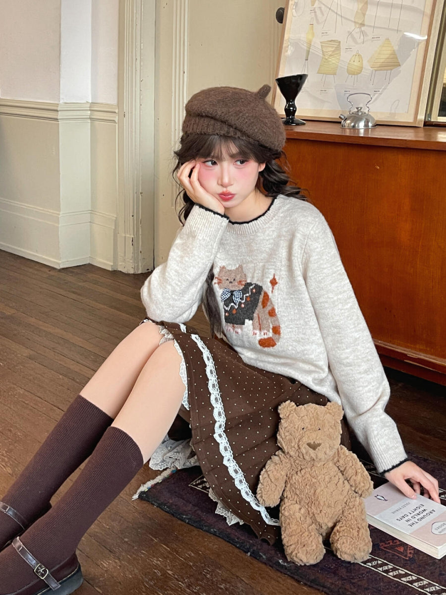 Cocoa Dot Lace Pleat Skirt