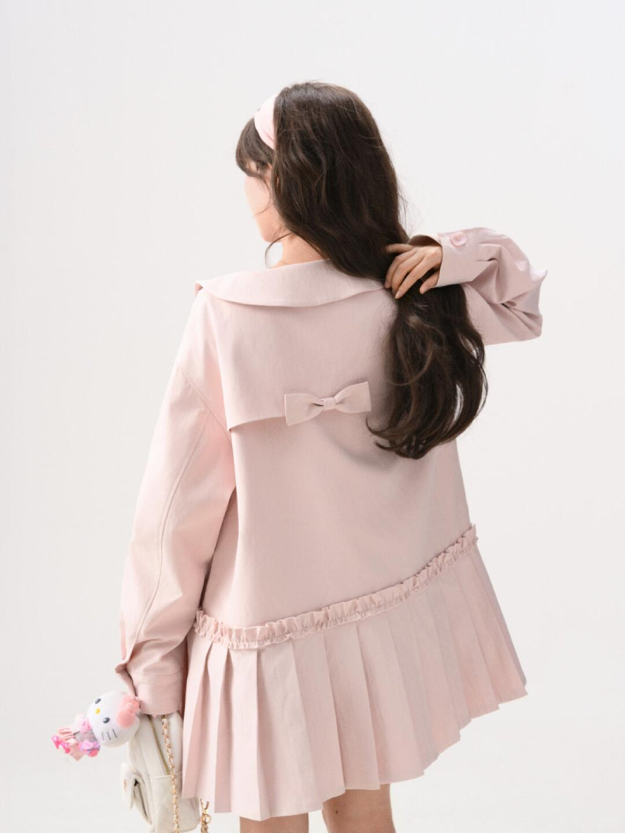 Blush Ribbon Pleat Coat Dress-Dresses-ntbhshop