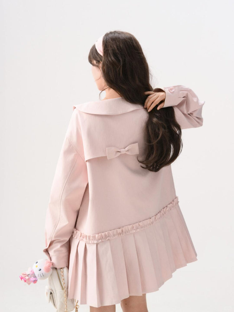 Blush Ribbon Pleat Coat Dress-Dresses-ntbhshop