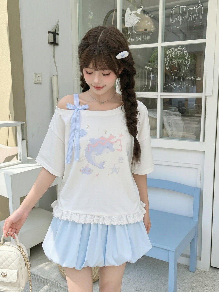 Dolphin Ribbon Shoulder Top-Tops-ntbhshop