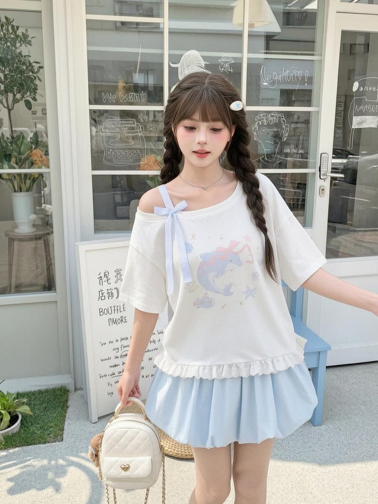 Dolphin Ribbon Shoulder Top-Tops-ntbhshop
