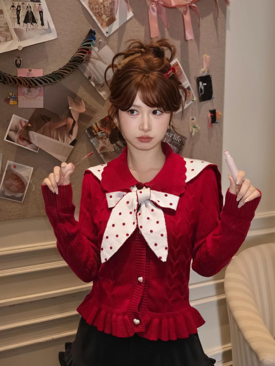 Cherry Dot Knit Cardigan-Outerwear-ntbhshop