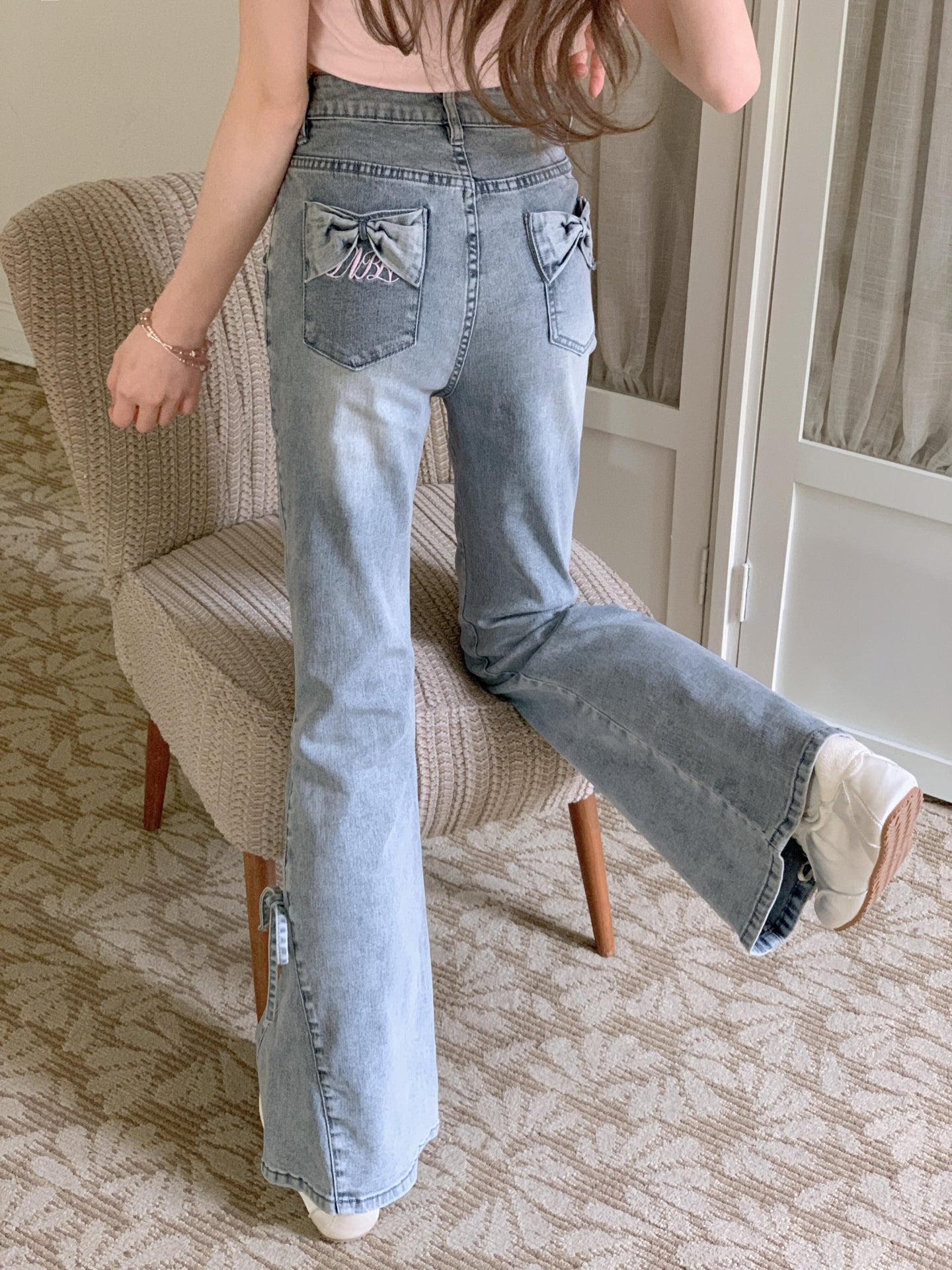 Bow Pocket Flare Jeans-Bottoms-ntbhshop