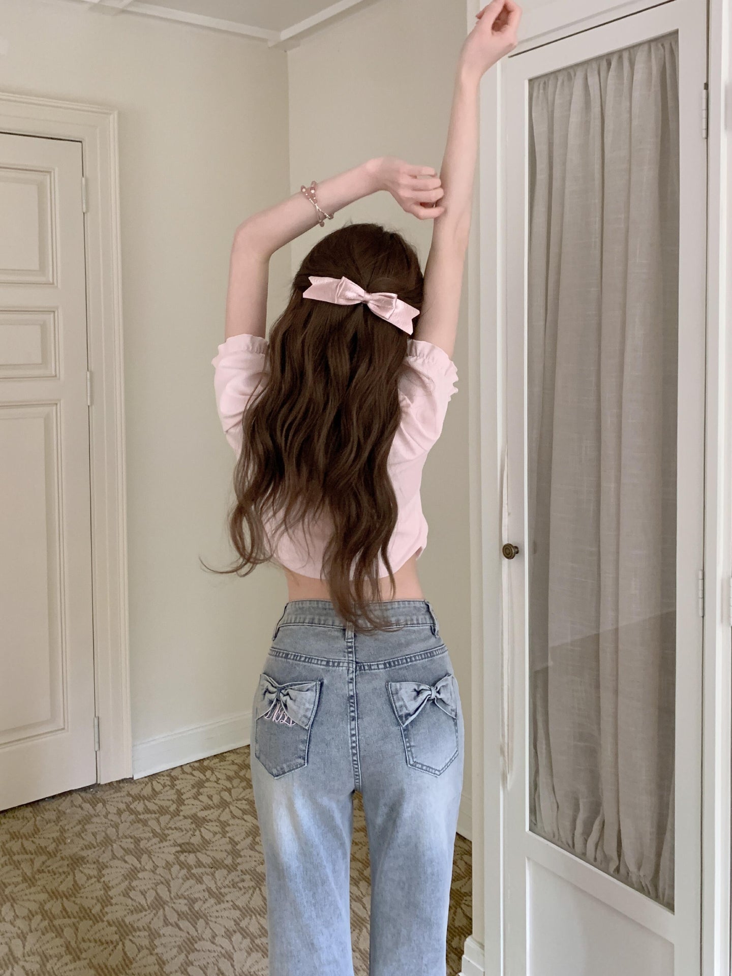 Bow Pocket Flare Jeans-Bottoms-ntbhshop
