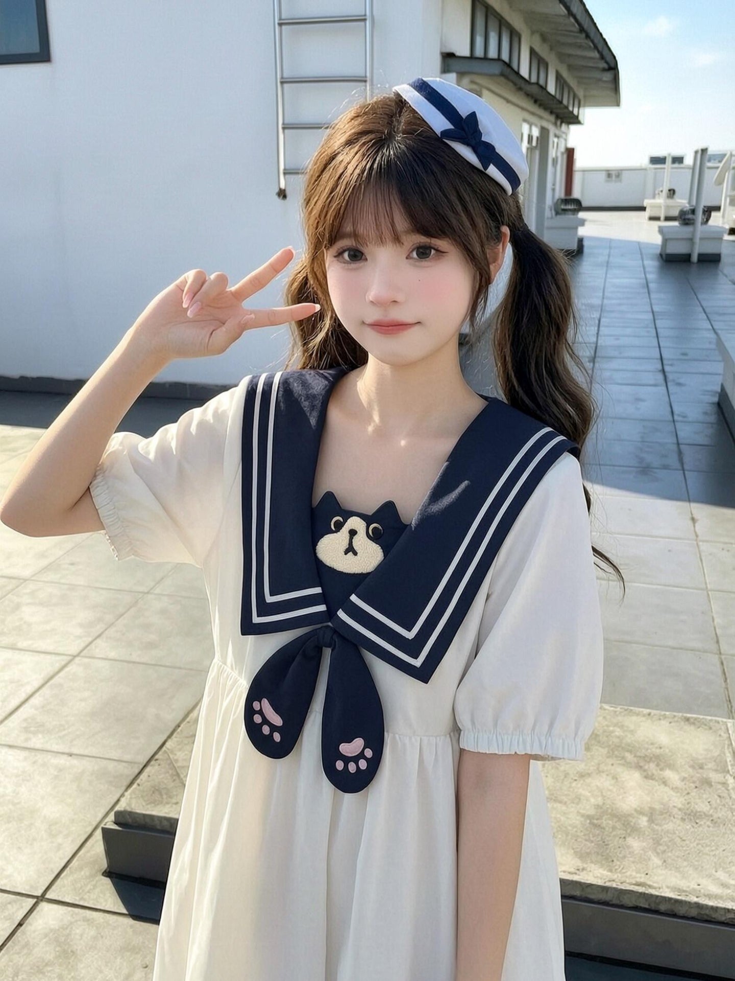 Milk Cat Sailor Dress-Dresses-ntbhshop