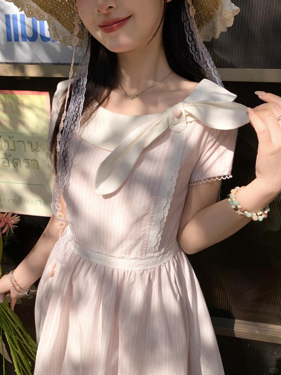 Vanilla Ribbon Stripe Dresses-Dresses-ntbhshop