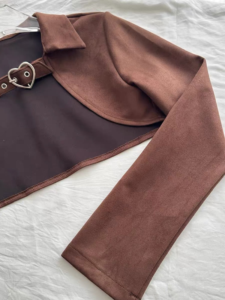 Cappuccino Crop Jacket & Plaid Dress-ntbhshop