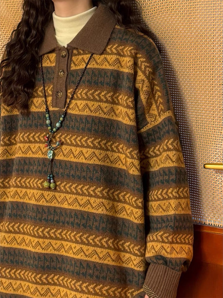 Mustard Grove Polo Knit Sweater-ntbhshop