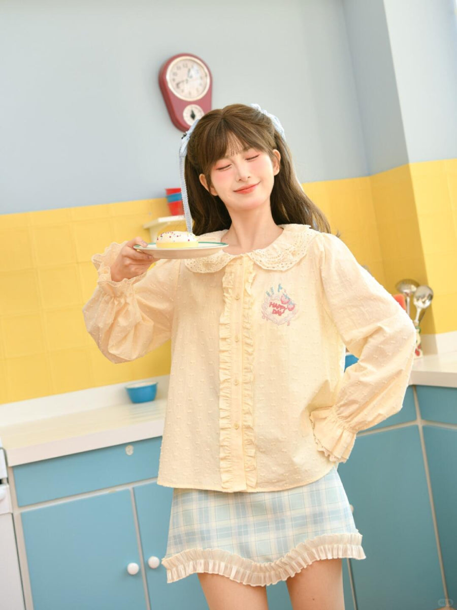 Happy Day Doll Collar Blouse-Tops-ntbhshop