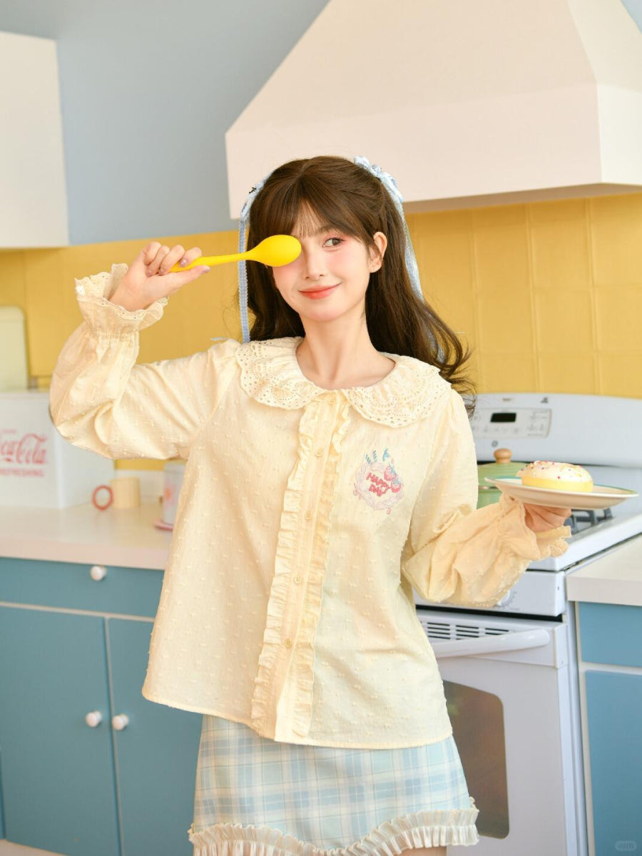 Happy Day Doll Collar Blouse-Tops-ntbhshop