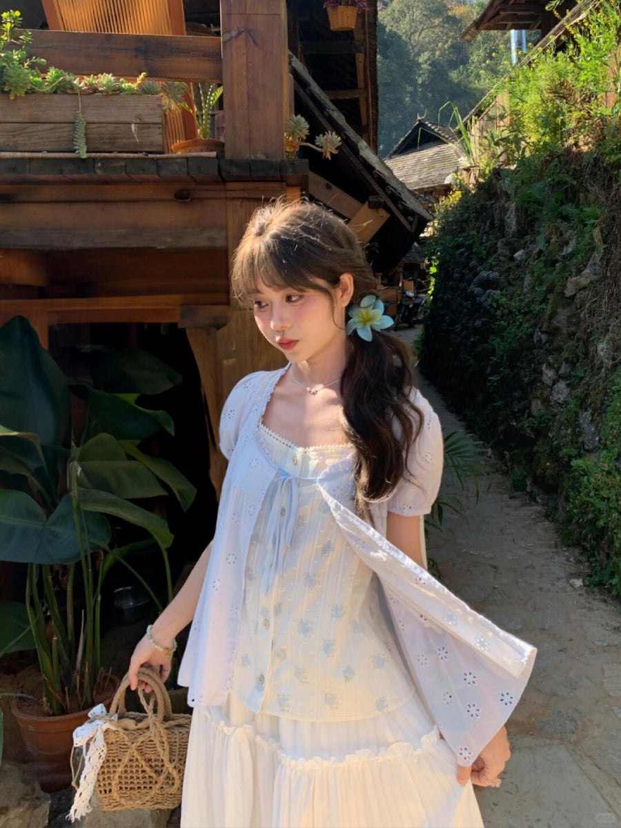 Floral Meadow Cotton Spliced Blouses-Tops-ntbhshop