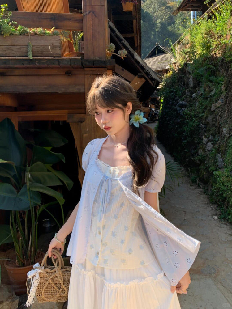 Floral Meadow Cotton Spliced Blouses-Tops-ntbhshop