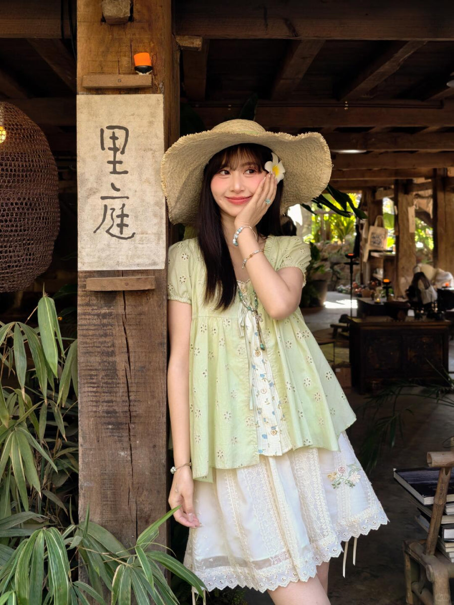 Floral Meadow Cotton Spliced Blouses-Tops-ntbhshop