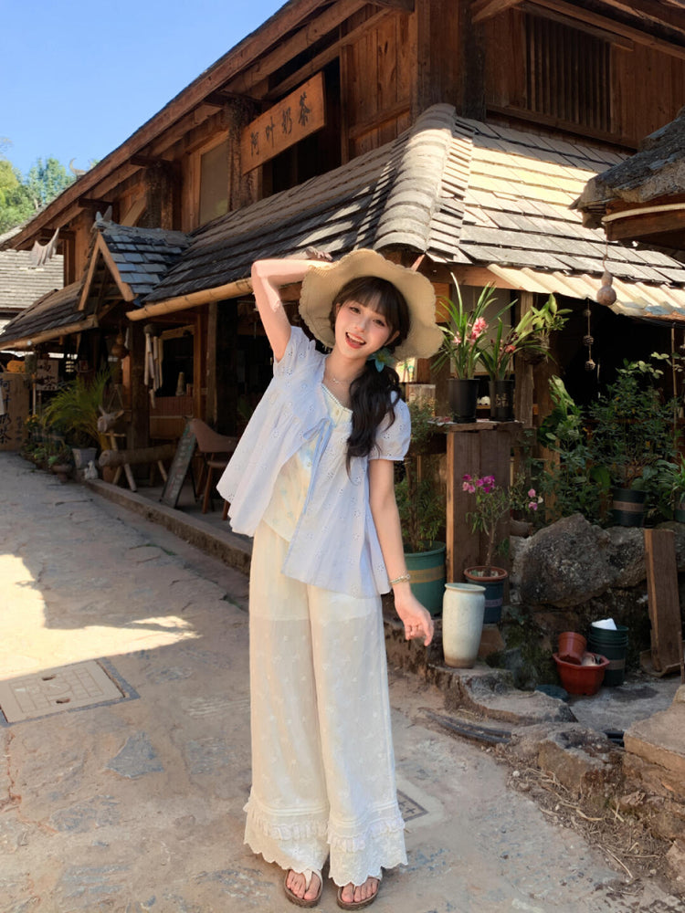 Floral Meadow Cotton Spliced Blouses-Tops-ntbhshop