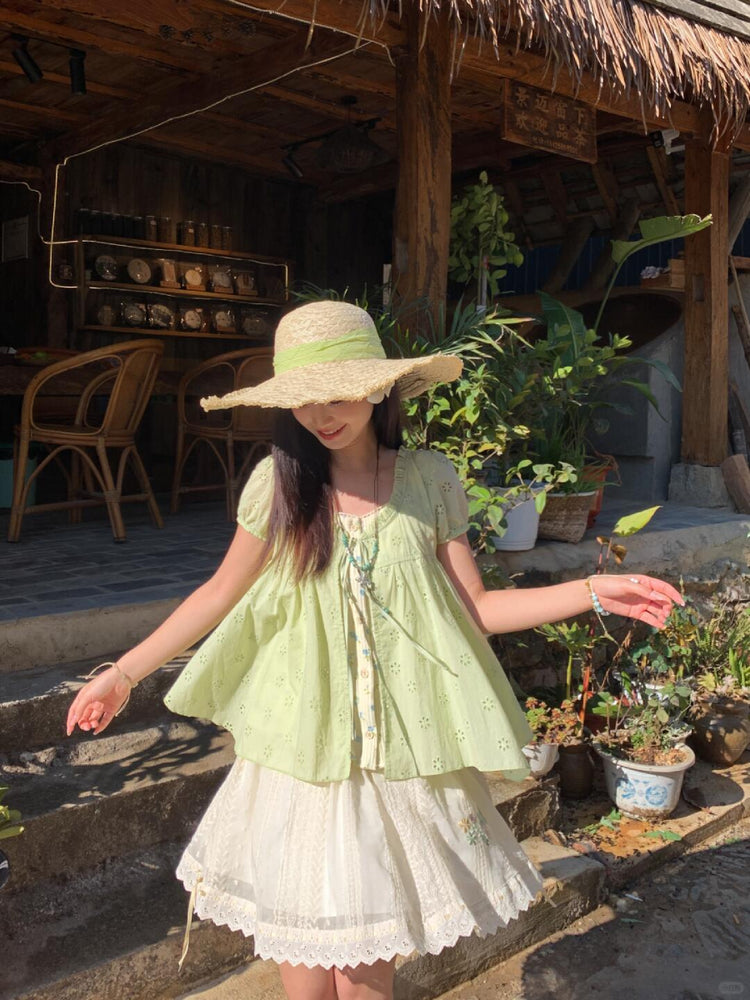 Floral Meadow Cotton Spliced Blouses-Tops-ntbhshop