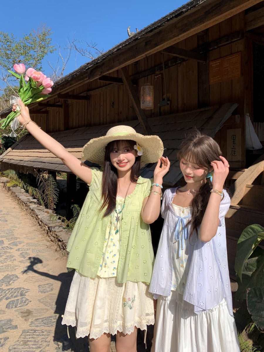 Floral Meadow Cotton Spliced Blouses-Tops-ntbhshop