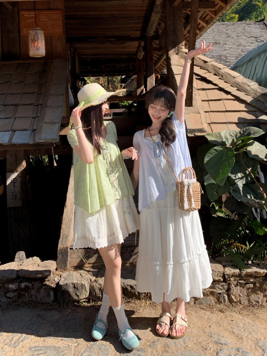 Floral Meadow Cotton Spliced Blouses-Tops-ntbhshop