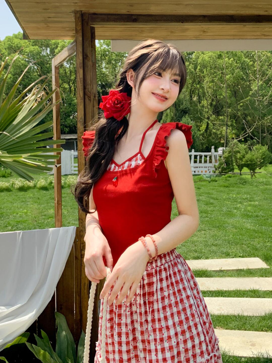 Cherry Picnic Ruffle Top-Tops-ntbhshop