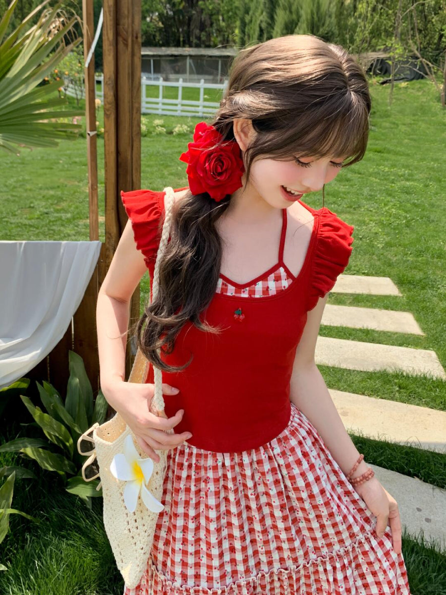 Cherry Picnic Ruffle Top-Tops-ntbhshop