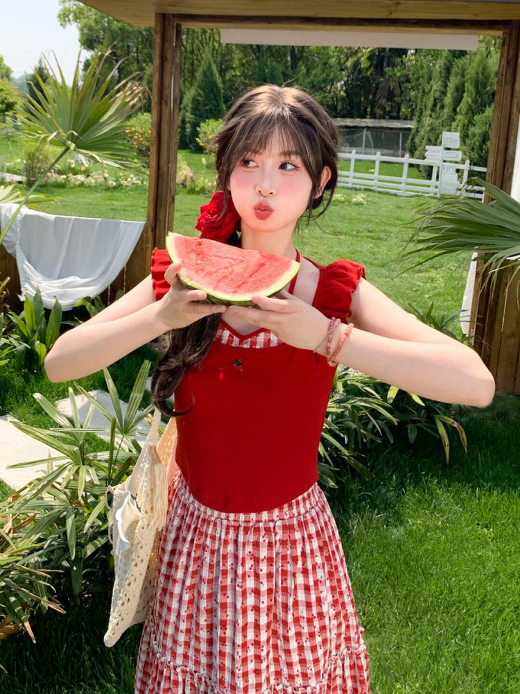 Cherry Picnic Ruffle Top-Tops-ntbhshop