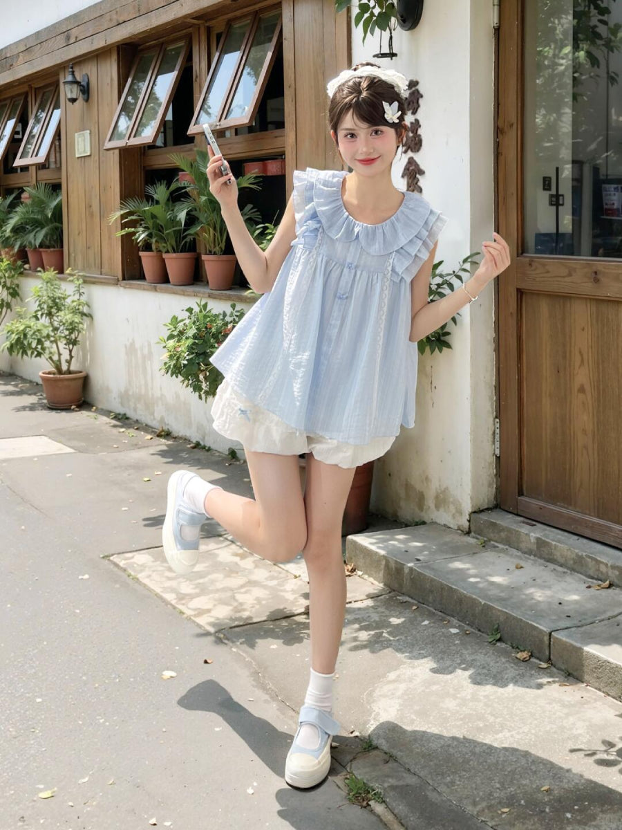 Bluebell Babydoll Blouse & Bubble Shorts-Sets-ntbhshop