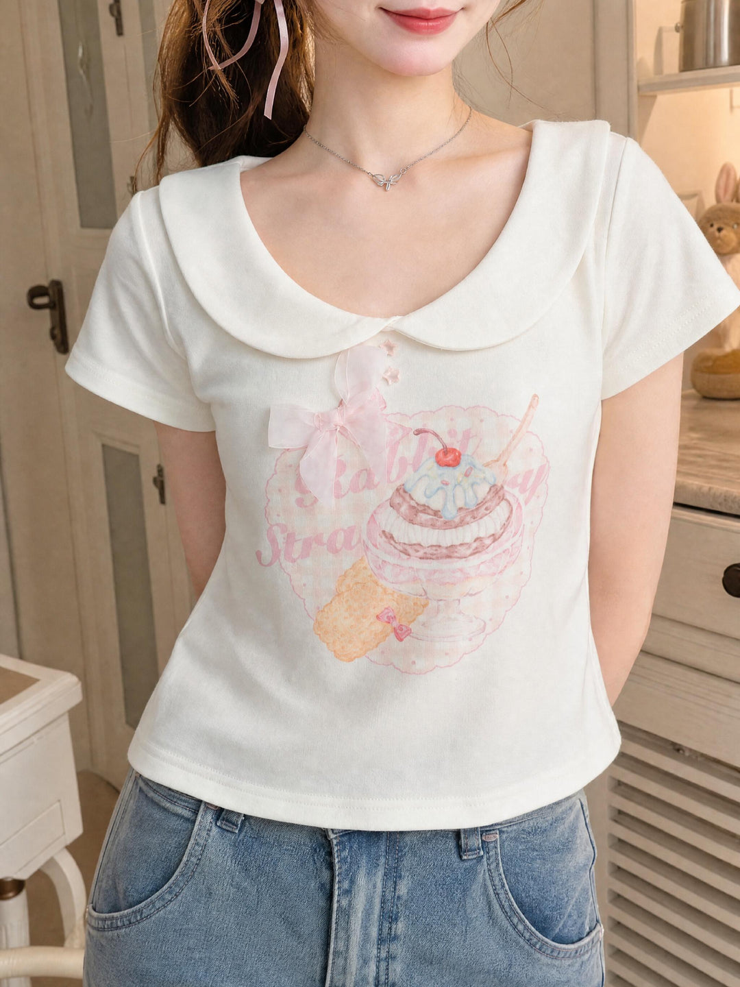 Strawberry Sundae Collar Tee-Tops-ntbhshop