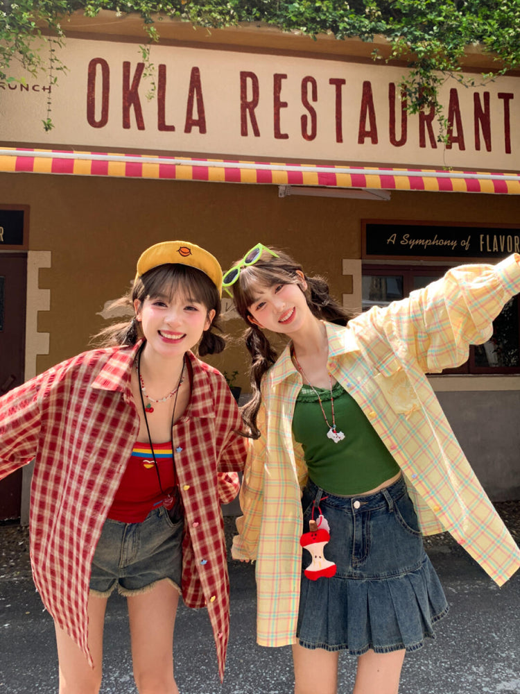 Dopamine Fruit Plaid Shirt Jackets-Tops-ntbhshop