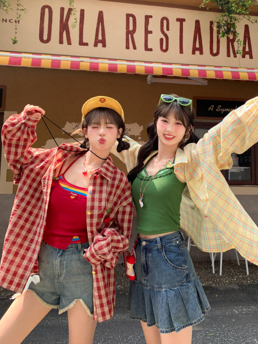 Dopamine Fruit Plaid Shirt Jackets-Tops-ntbhshop