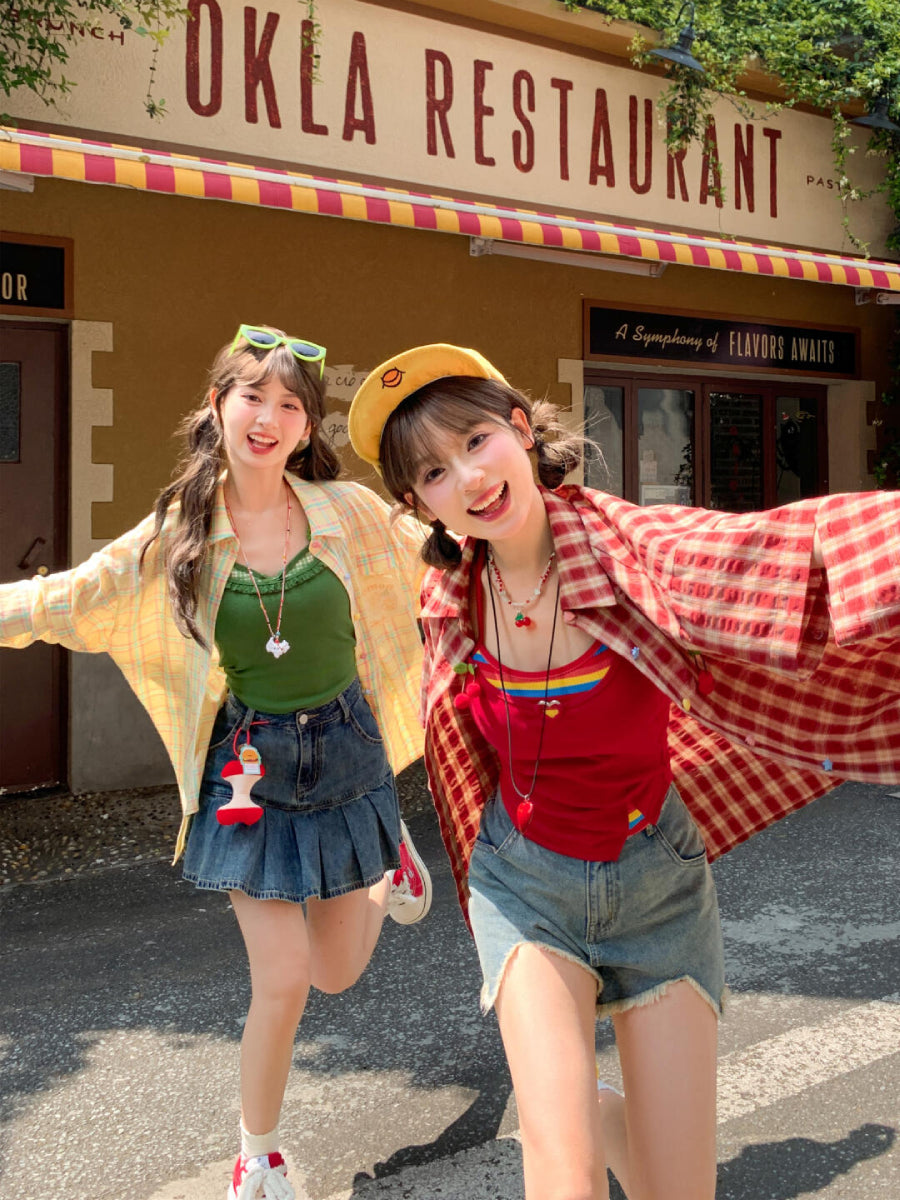 Dopamine Fruit Plaid Shirt Jackets-Tops-ntbhshop