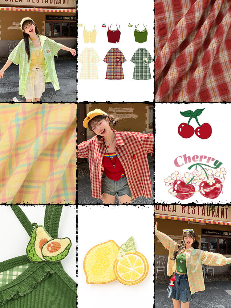 Dopamine Fruit Plaid Shirt Jackets-Tops-ntbhshop