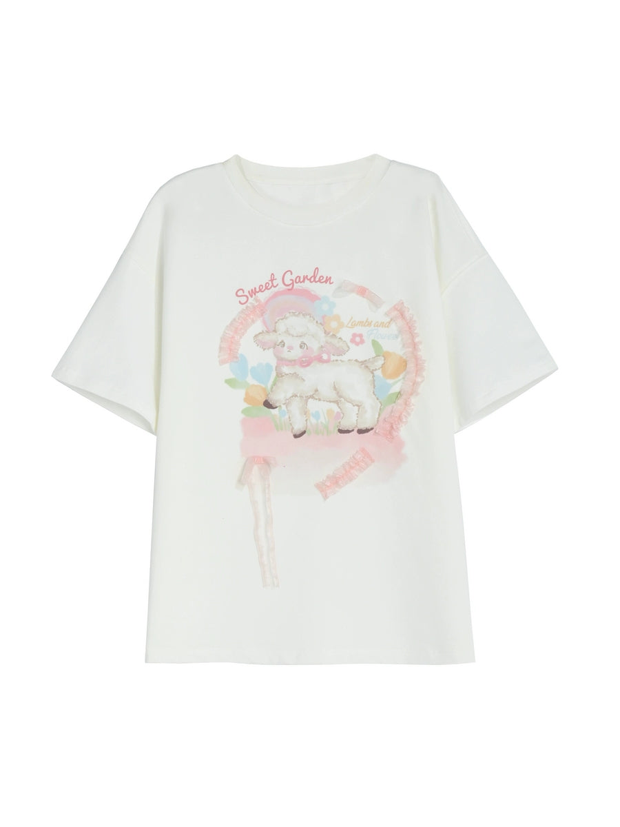 Sweet Garden Toffee Lamb Soft Girl Short Sleeved Tee-ntbhshop