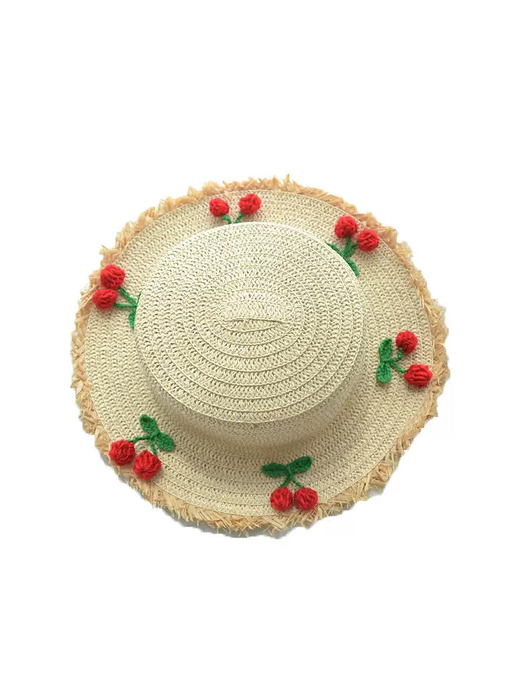 Sunny Cherry Bliss Flat Straw Hat-ntbhshop