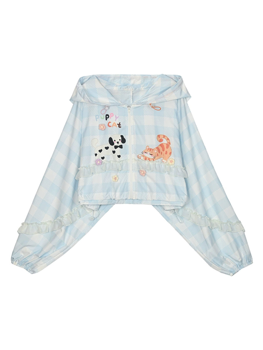 Puppy Cat Party Plaid UPF50+ Hooded Jackets-ntbhshop