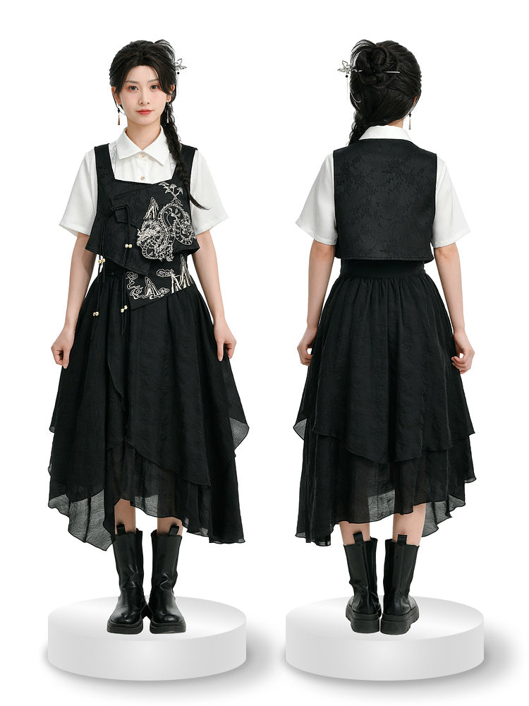 Cloud Dragon Chinese Style Embroidered Textured Vest-ntbhshop