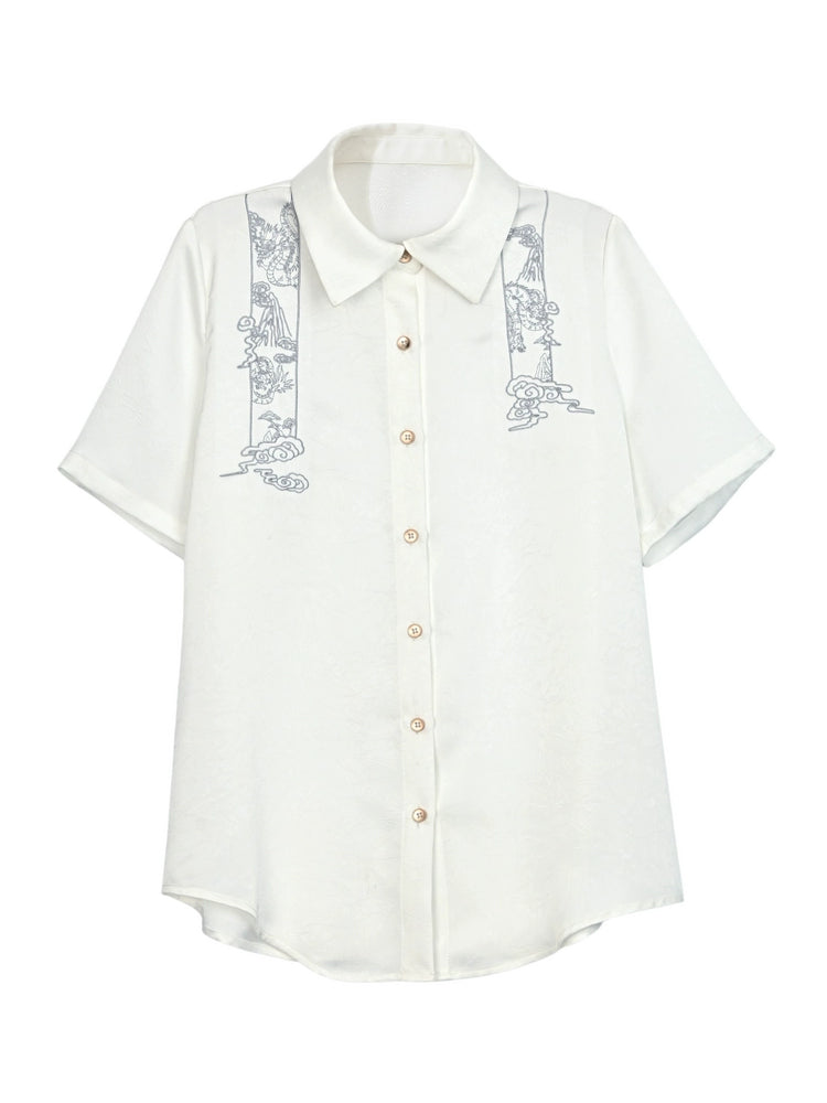 Cloud Dragon Chinese Style Embroidered Textured Shirt-ntbhshop