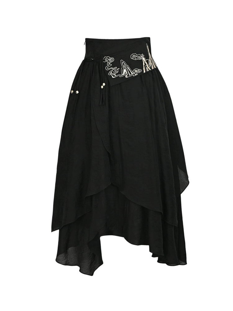 Cloud Dragon Chinese Style Layered Midi Skirt-ntbhshop